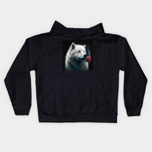 Samoyed With A Red Rose Kids Hoodie